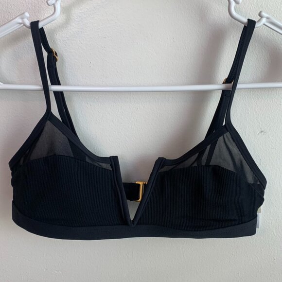 NWOT L*Space Black Ribbed & Mesh Sadie Bikini Top - Picture 5 of 10